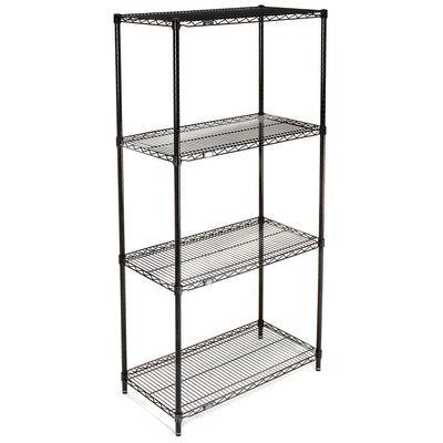 Nexel 24" x 30" x 74", 4 Tier Adjustable Wire Shelving Unit, NSF Listed Commercial Storage Rack, Black Epoxy Finish, Leveling feet