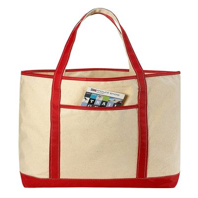 Deluxe Canvas Tote Bag Beach Bag, 22" x 16" Heavy duty Boat Bag Shopping Tote (PACK OF 4, Red)