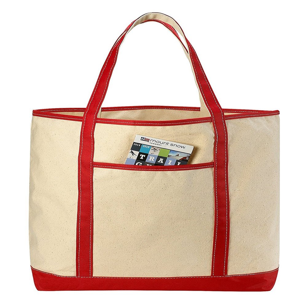 Deluxe Canvas Tote Bag Beach Bag, 22" x 16" Heavy duty Boat Bag Shopping Tote (PACK OF 4, Red)