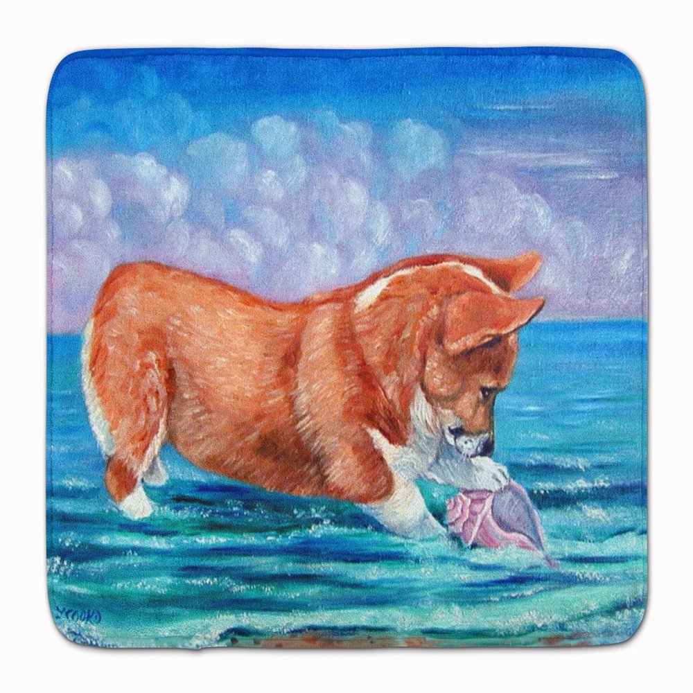 Caroline's Treasures 7407RUG Corgi Sea Shell Find Machine Washable Memory Foam Mat, Bathroom Rug, Non-Slip Bath Mat, Durable Thick Washable Rugs for Kitchen, Bathroom Quick Dry, Decorative Artwork,