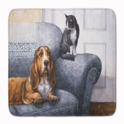 Caroline's Treasures BDBA0182RUG Basset Hound and Cat on couch Machine Washable Memory Foam Mat, Bathroom Rug, Non-Slip Bath Mat, Durable Thick Washable Rugs for Kitchen, Bathroom Quick Dry, Decorativ