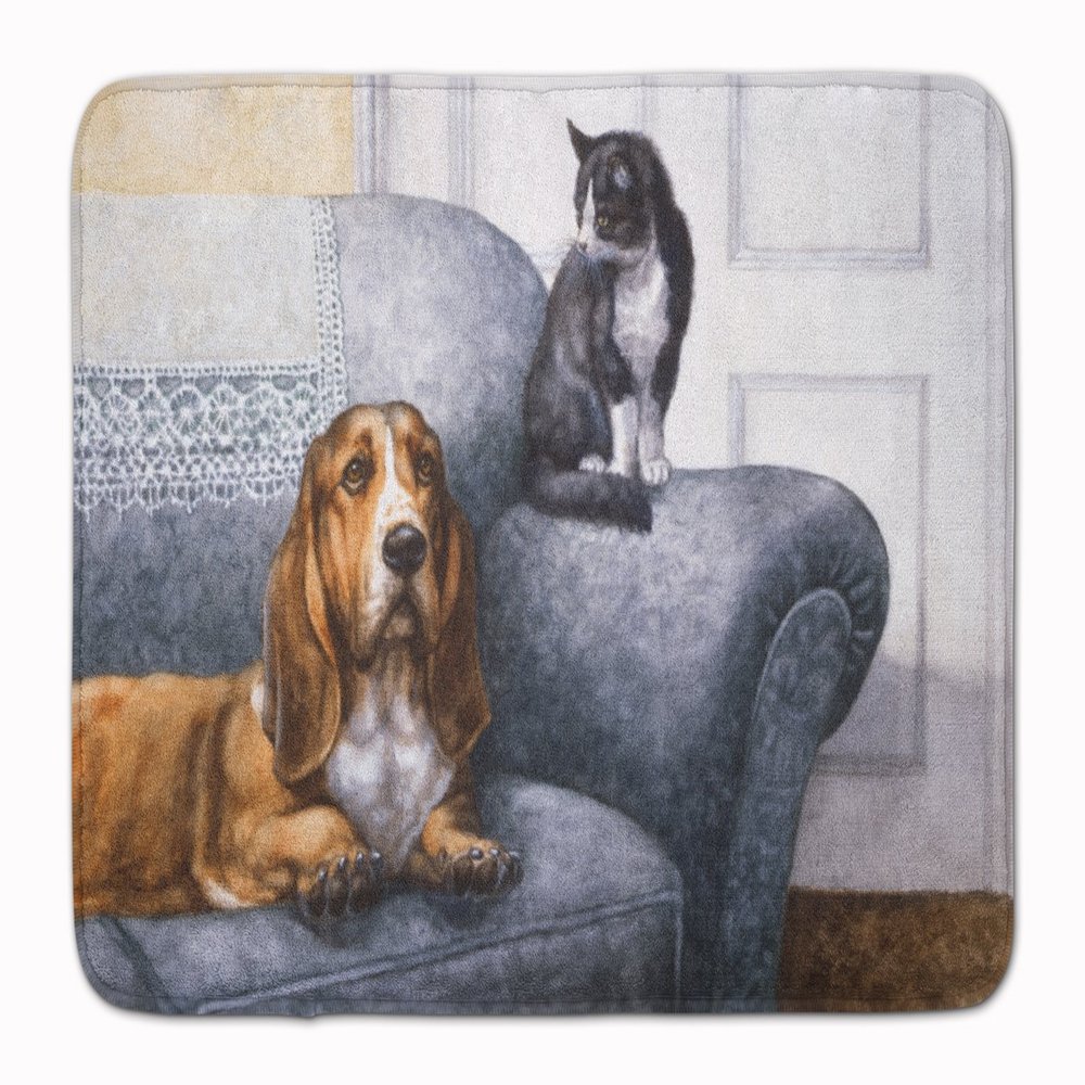 Caroline's Treasures BDBA0182RUG Basset Hound and Cat on couch Machine Washable Memory Foam Mat, Bathroom Rug, Non-Slip Bath Mat, Durable Thick Washable Rugs for Kitchen, Bathroom Quick Dry, Decorativ