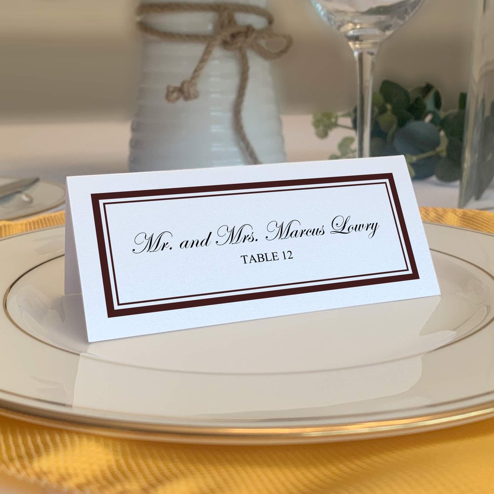 Double Line Border Printable Place Cards, Chocolate, Set of 60 (10 Sheets), Laser & Inkjet Compatible - Wedding, Party, Dinner, and Special Events - Made in the USA