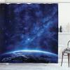 Ambesonne Space Shower Curtain, Earth at Night from Deep Atmosphere Vibrant Milky Way Starfield Ecliptic Scene Print, Cloth Fabric Bathroom Decor Set with Hooks, 69" W x 75" L, Dark Blue view 1