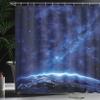 Ambesonne Space Shower Curtain, Earth at Night from Deep Atmosphere Vibrant Milky Way Starfield Ecliptic Scene Print, Cloth Fabric Bathroom Decor Set with Hooks, 69" W x 75" L, Dark Blue view 3