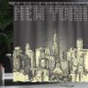 Ambesonne New York Shower Curtain, Grunge Sketch Style Retro NYC Sky with Classic Building City Print Creamy Details, Cloth Fabric Bathroom Decor Set with Hooks, 69" W x 70" L, Yellow Grey view 3