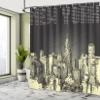 Ambesonne New York Shower Curtain, Grunge Sketch Style Retro NYC Sky with Classic Building City Print Creamy Details, Cloth Fabric Bathroom Decor Set with Hooks, 69" W x 70" L, Yellow Grey view 4