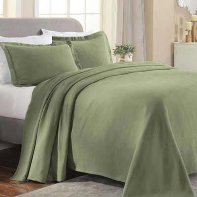 Superior Paisley 3 Piece Cotton Bedspread Set, Home Bed Decor, Decorative Bed Spread, 2 Pillow Shams, Medium Weight Blanket, Matelasse Coverlet Bedding, Vintage Floral Pattern, Queen, Sage