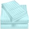 LaxLinen 100% Egyptian Cotton 4 PCs Bed Sheet Set (+24 Inch) Extra Deep Pocket Queen Bed Size, Aqua Blue Stripe 600 Thread Count view 1