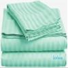 LaxLinen 100% Egyptian Cotton 4 PCs Bed Sheet Set (+24 Inch) Extra Deep Pocket Queen Bed Size, Aqua Blue Stripe 600 Thread Count view 2