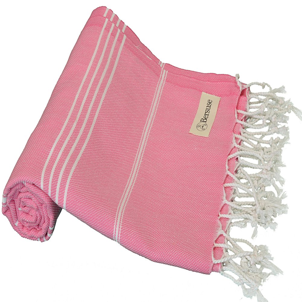 Bersuse Beach Towels Peshtemal Turkish Towels Anatolia Collection Premium Turkish Beach Towel, 100% Cotton, Large, Quick-Dry, Sand-Free, Lightweight - 37x70 Inches, Pink (Set of 6)
