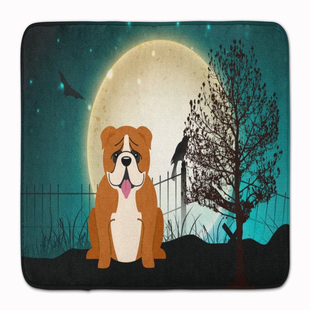 Caroline's Treasures BB2310RUG Halloween Scary English Bulldog Red White Machine Washable Memory Foam Mat, Bathroom Rug, Non-Slip Bath Mat, Durable Thick Washable Rugs for Kitchen, Bathroom Quick Dry