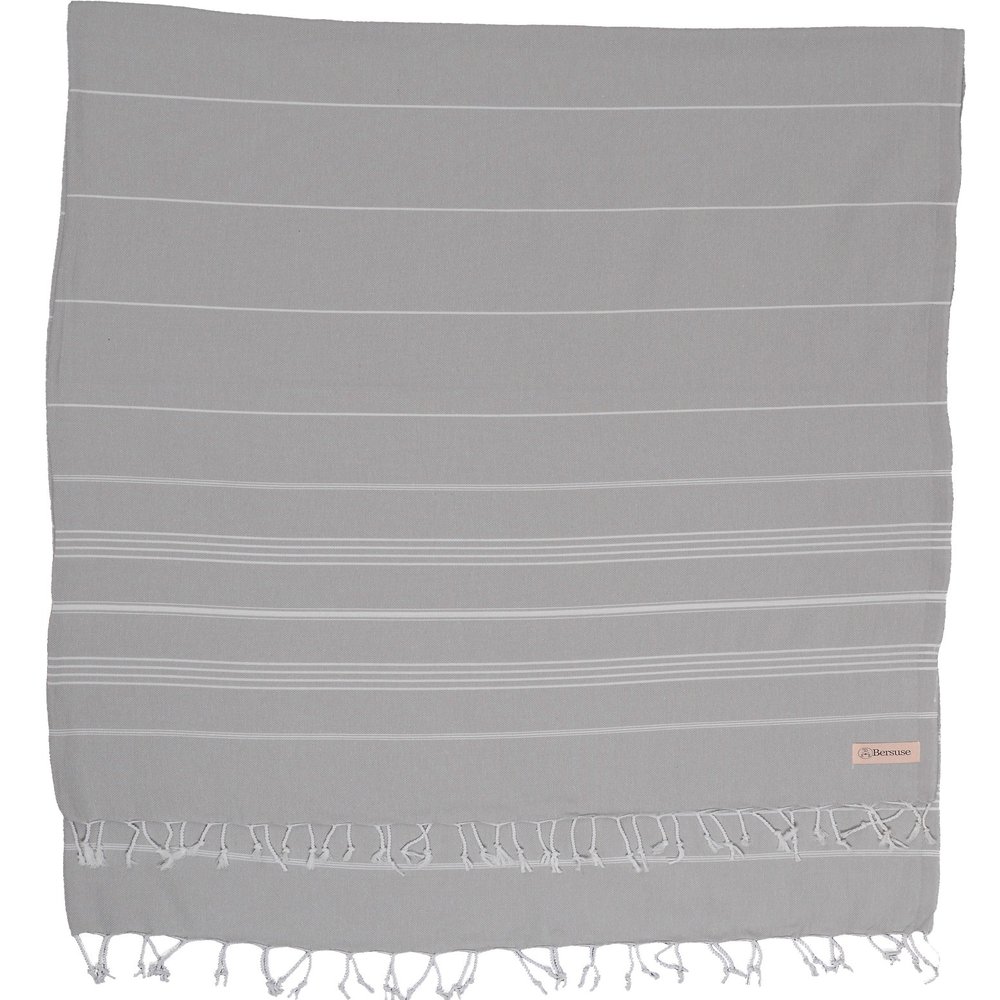 Bersuse Towels Anatolia XL Beach Blanket Throw Blanket Turkish Towel 100% Cotton Extra-Large Quick-Dry Lightweight Premium Peshtemal Towel - 61x82 Inches, Silver Grey (Set of 3)