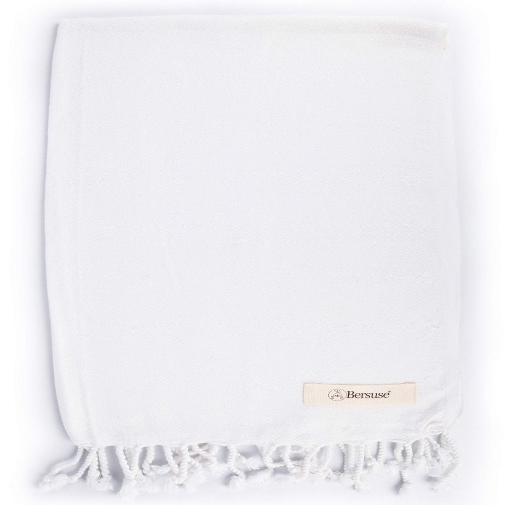 Bersuse 100% Cotton Laodicea Bathroom Hand Towels - Turkish Towels, Absorbent Soft Gentle Quick-Drying Cotton - Hair, Face, Hand, Kitchen Tea Towel - 23x43 Inches, White (Set of 12)