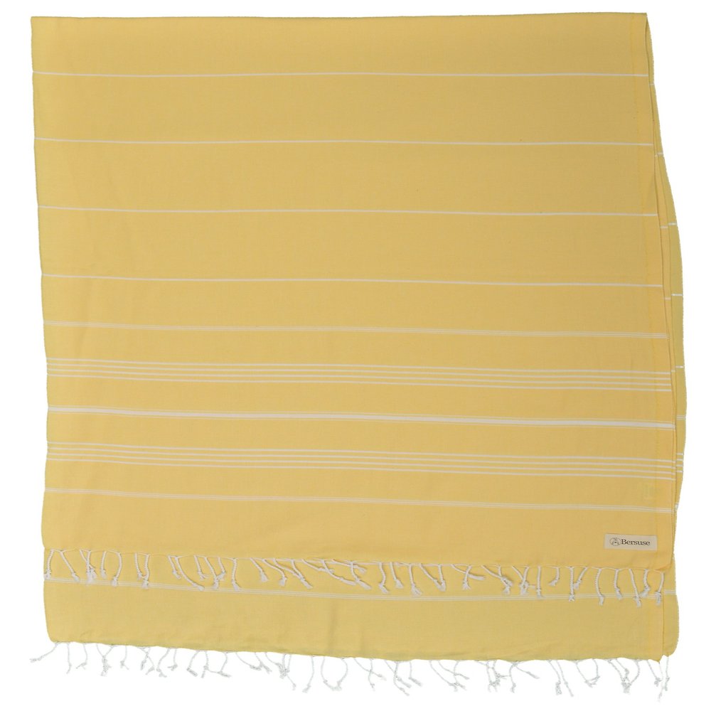 Bersuse Towels Anatolia XL Beach Blanket Throw Blanket Turkish Towel 100% Cotton Extra-Large Quick-Dry Lightweight Premium Peshtemal Towel - 61x82 Inches, Yellow (Set of 3)