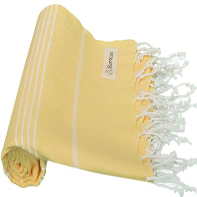 Bersuse Beach Towels Peshtemal Turkish Towels Anatolia Collection Premium Turkish Beach Towel, 100% Cotton, Large, Quick-Dry, Sand-Free, Lightweight - 37x70 Inches, Yellow (Set of 6)