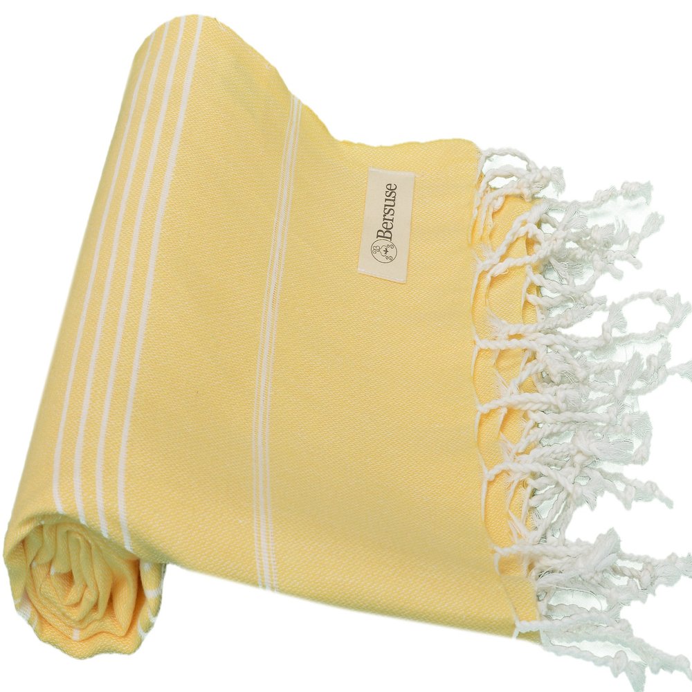 Bersuse Beach Towels Peshtemal Turkish Towels Anatolia Collection Premium Turkish Beach Towel, 100% Cotton, Large, Quick-Dry, Sand-Free, Lightweight - 37x70 Inches, Yellow (Set of 6)