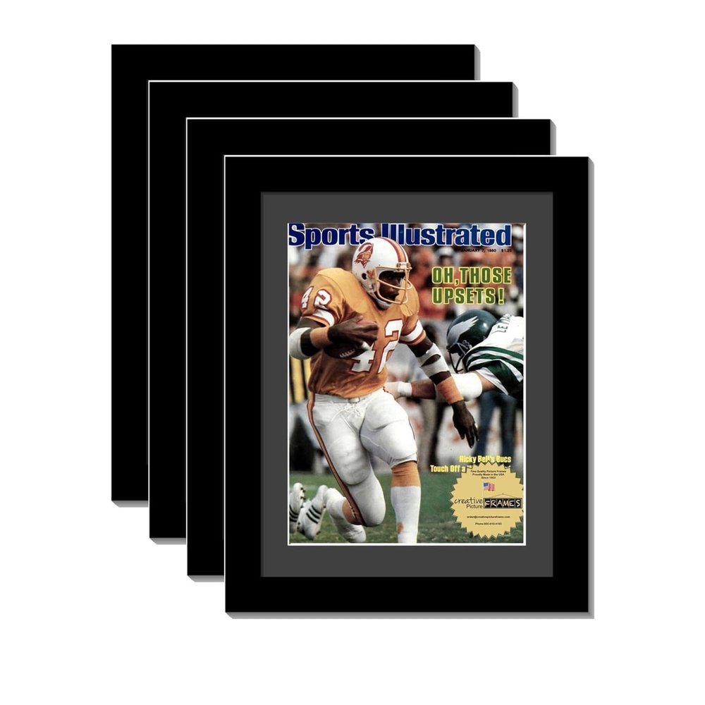 Creative Picture Frames 8" x 10.75" Sports Illustrated Magazine Display Frame, Suitable for 1981-1990 Collector's Edition Sports Magazines with Wall Mount & Easel, Black Mat, Pack of 4