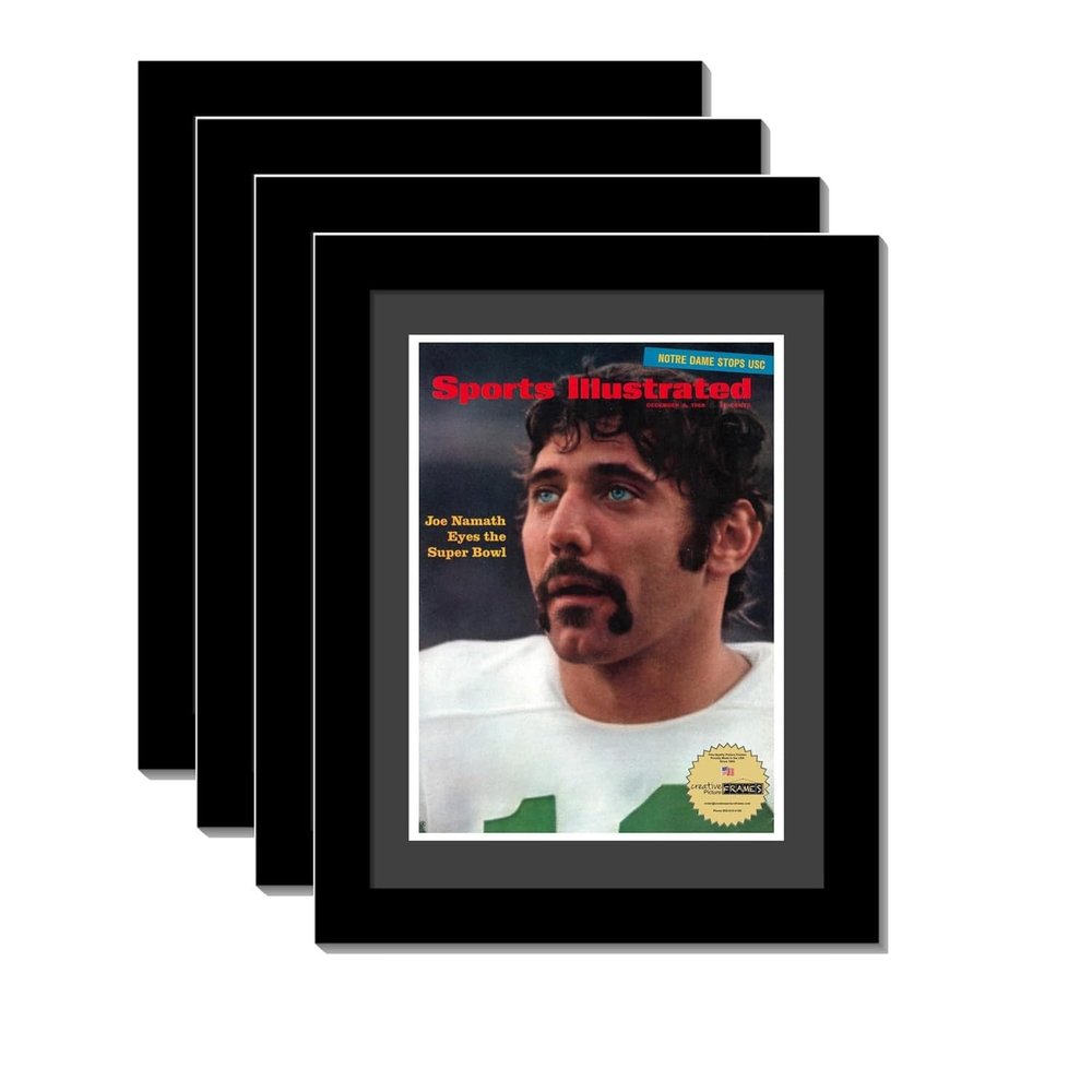 Creative Picture Frames 8.25" x 11" Sports Illustrated Magazine Display Frame, Suitable for Up to 1970 Collector's Edition Sports Magazines with Wall Mount & Easel, Black Mat, Pack of 4