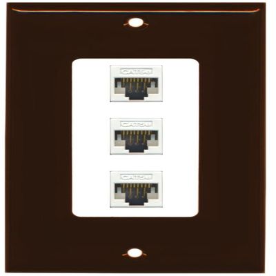 RiteAV Decorative 1 Gang 3 Port Cat5e Ethernet Wall Plate - Brown/White