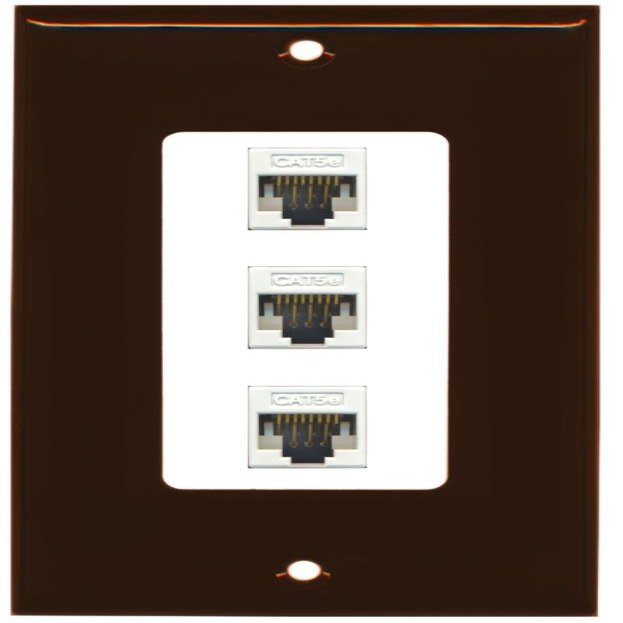RiteAV Decorative 1 Gang 3 Port Cat5e Ethernet Wall Plate - Brown/White