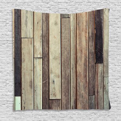 Ambesonne Wooden Print Tapestry, Antique Planks Flooring Wall Picture American Style Western Rustic Panel Graphic, Wall Hanging for Bedroom Living Room Dorm Decor, 60" X 80", Brown Ivory