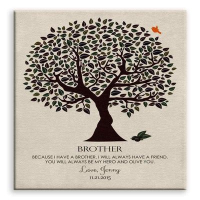 11x14 Mounted Canvas Art Print - Personalized Gift for Brother from Sister Olive You Hero Tree Wedding Day Gift - With Gift Wrapping LTC-C1162