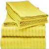 LaxLinen 100% Egyptian Cotton 4 PCs Bed Sheet Set (+24 Inch) Extra Deep Pocket Queen Bed Size, Yellow Stripe 600 Thread Count view 1