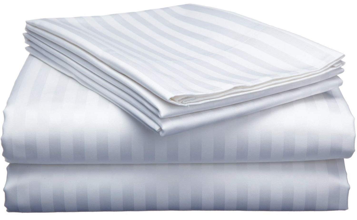 LaxLinen 100% Egyptian Cotton 4 PCs Bed Sheet Set (+24 Inch) Extra Deep Pocket Queen Sofa, White Stripe 600 Thread Count