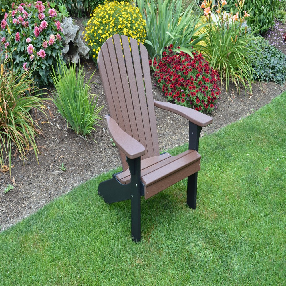 A & L Furniture Poly Fanback Adirondack Chair with Black Frame, Tudor Brown