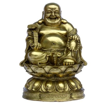 Chinese Fengshui Handmade Brass Buddha Sitting on Lotu Statue Golden Wealth Figurine Home Decor Gift