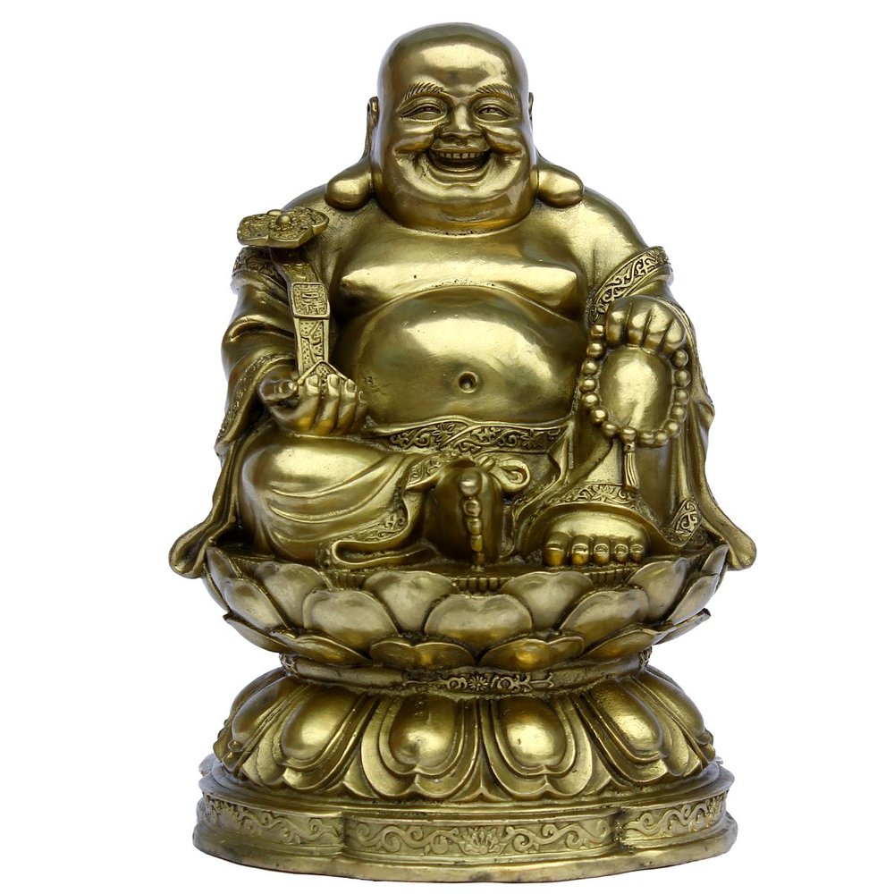 Chinese Fengshui Handmade Brass Buddha Sitting on Lotu Statue Golden Wealth Figurine Home Decor Gift