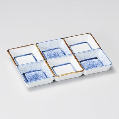 Uchi Rust Ink 6 Divider Pot, 7.5 x 5.0 x 0.8 inches (19 x 12.7 x 2.2 cm), 14.2 oz (420 g), Condiment Dish, Restaurant, Stylish, Tableware, Commercial Use