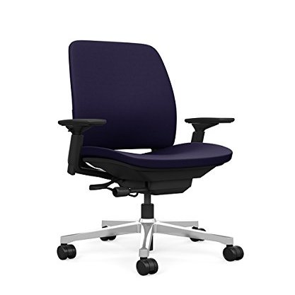 Steelcase Amia Task Chair: Black Frame/Polished Aluminum Base - Armless - Hard Floor Casters
