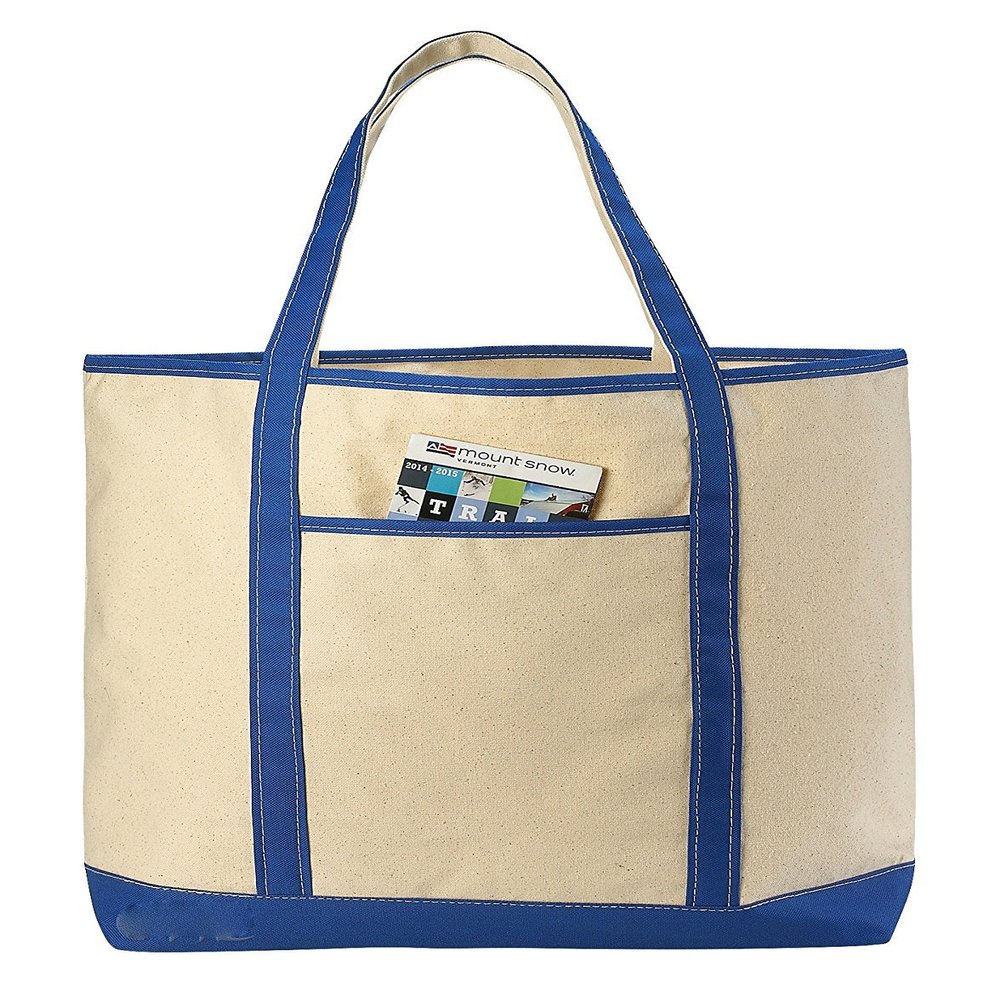 Deluxe Canvas Tote Bag Beach Bag, 22" x 16" Heavy duty Boat Bag Shopping Tote (PACK OF 4, Royal)