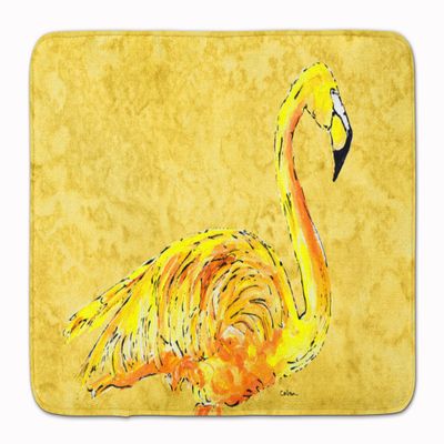 Caroline's Treasures 8872RUG Flamingo on Yellow Machine Washable Memory Foam Mat, Bathroom Rug, Non-Slip Bath Mat, Durable Thick Washable Rugs for Kitchen, Bathroom Quick Dry, Decorative Artwork,