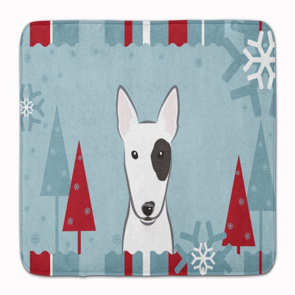 Caroline's Treasures BB1705RUG Winter Holiday Bull Terrier Machine Washable Memory Foam Mat, Bathroom Rug, Non-Slip Bath Mat, Durable Thick Washable Rugs for Kitchen, Bathroom Quick Dry, Decorative Ar