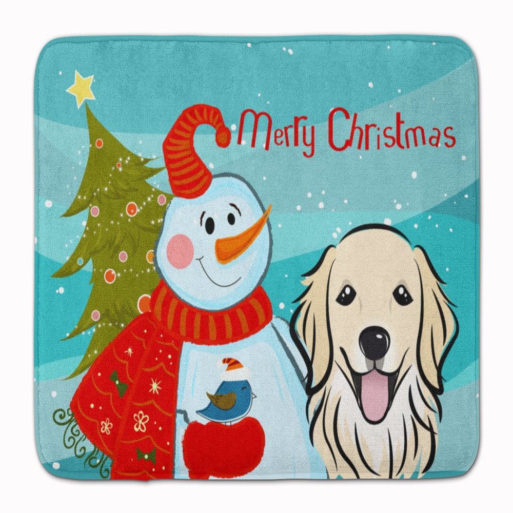 Caroline's Treasures BB1825RUG Snowman with Golden Retriever Machine Washable Memory Foam Mat, Bathroom Rug, Non-Slip Bath Mat, Durable Thick Washable Rugs for Kitchen, Bathroom Quick Dry, Decorative