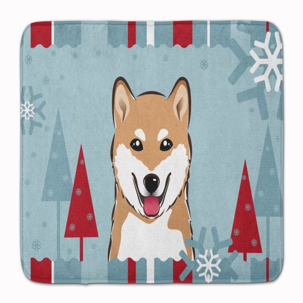 Caroline's Treasures BB1721RUG Winter Holiday Shiba Inu Machine Washable Memory Foam Mat, Bathroom Rug, Non-Slip Bath Mat, Durable Thick Washable Rugs for Kitchen, Bathroom Quick Dry, Decorative Artwo