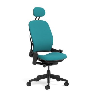 Steelcase Leap Task Chair: Black Base - Armless - Headrest - Standard Carpet Casters