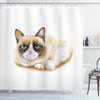 Ambesonne Animal Shower Curtain, Grumpy Siamese Cat Angry Paws Kitten Moody Love Art Print Watercolor Look Print, Cloth Fabric Bathroom Decor Set with Hooks, 69" W x 84" L, Beige and Brown view 1