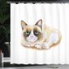 Ambesonne Animal Shower Curtain, Grumpy Siamese Cat Angry Paws Kitten Moody Love Art Print Watercolor Look Print, Cloth Fabric Bathroom Decor Set with Hooks, 69" W x 84" L, Beige and Brown view 3