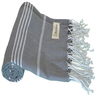 Bersuse Beach Towels Peshtemal Turkish Towels Anatolia Collection Premium Turkish Beach Towel, 100% Cotton, Large, Quick-Dry, Sand-Free, Lightweight - 37x70 Inches, Anthracite (Set of 6)