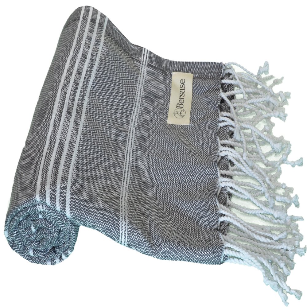 Bersuse Beach Towels Peshtemal Turkish Towels Anatolia Collection Premium Turkish Beach Towel, 100% Cotton, Large, Quick-Dry, Sand-Free, Lightweight - 37x70 Inches, Anthracite (Set of 6)