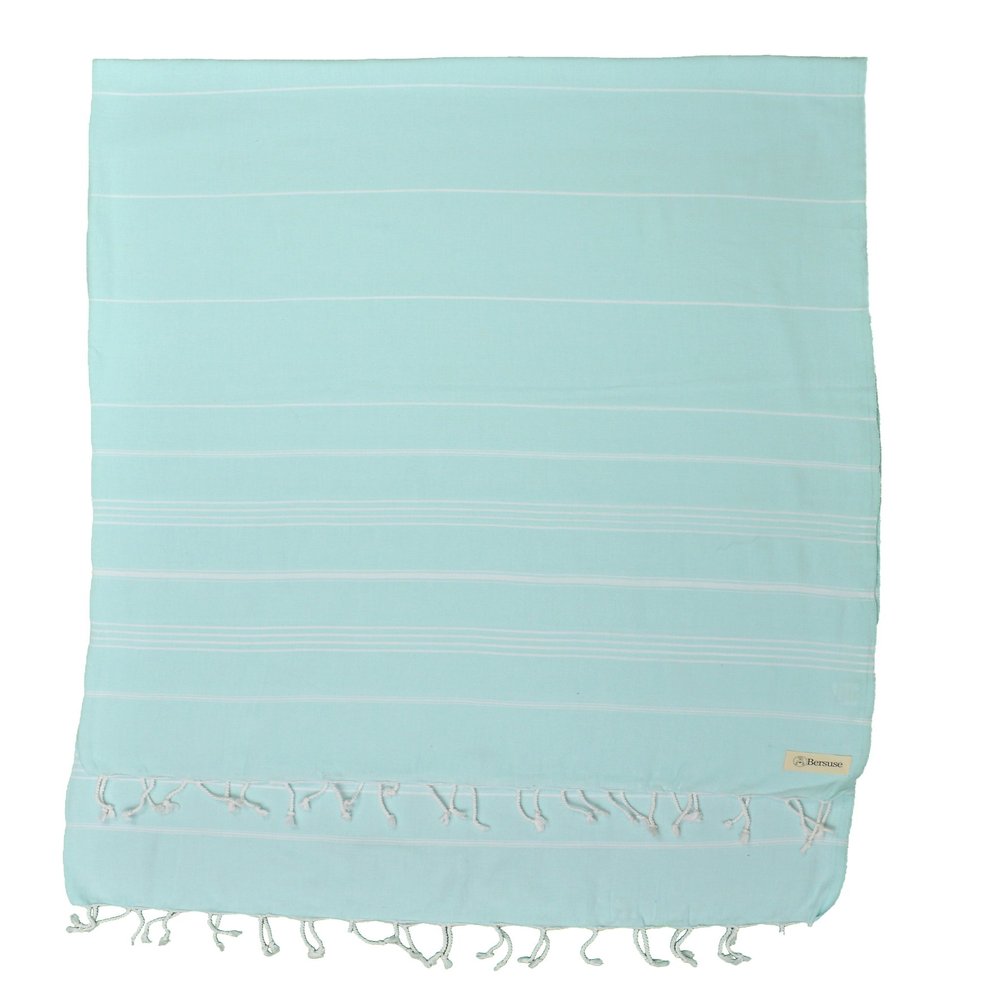Bersuse Towels Anatolia XL Beach Blanket Throw Blanket Turkish Towel 100% Cotton Extra-Large Quick-Dry Lightweight Premium Peshtemal Towel - 61x82 Inches, Aqua Marine (Set of 3)
