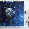 Ambesonne Space Shower Curtain, Outer View of Planet Earth in Solar System with Stars Life on Globe Themed Image, Cloth Fabric Bathroom Decor Set with Hooks, 69" W x 70" L, Blue Green view 1