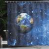 Ambesonne Space Shower Curtain, Outer View of Planet Earth in Solar System with Stars Life on Globe Themed Image, Cloth Fabric Bathroom Decor Set with Hooks, 69" W x 70" L, Blue Green view 3