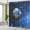 Ambesonne Space Shower Curtain, Outer View of Planet Earth in Solar System with Stars Life on Globe Themed Image, Cloth Fabric Bathroom Decor Set with Hooks, 69" W x 70" L, Blue Green view 4