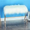Deco 79 Metal Home Bench Entryway Bench with White Faux Fur Top, 42" x 17" x 20", Gold view 2