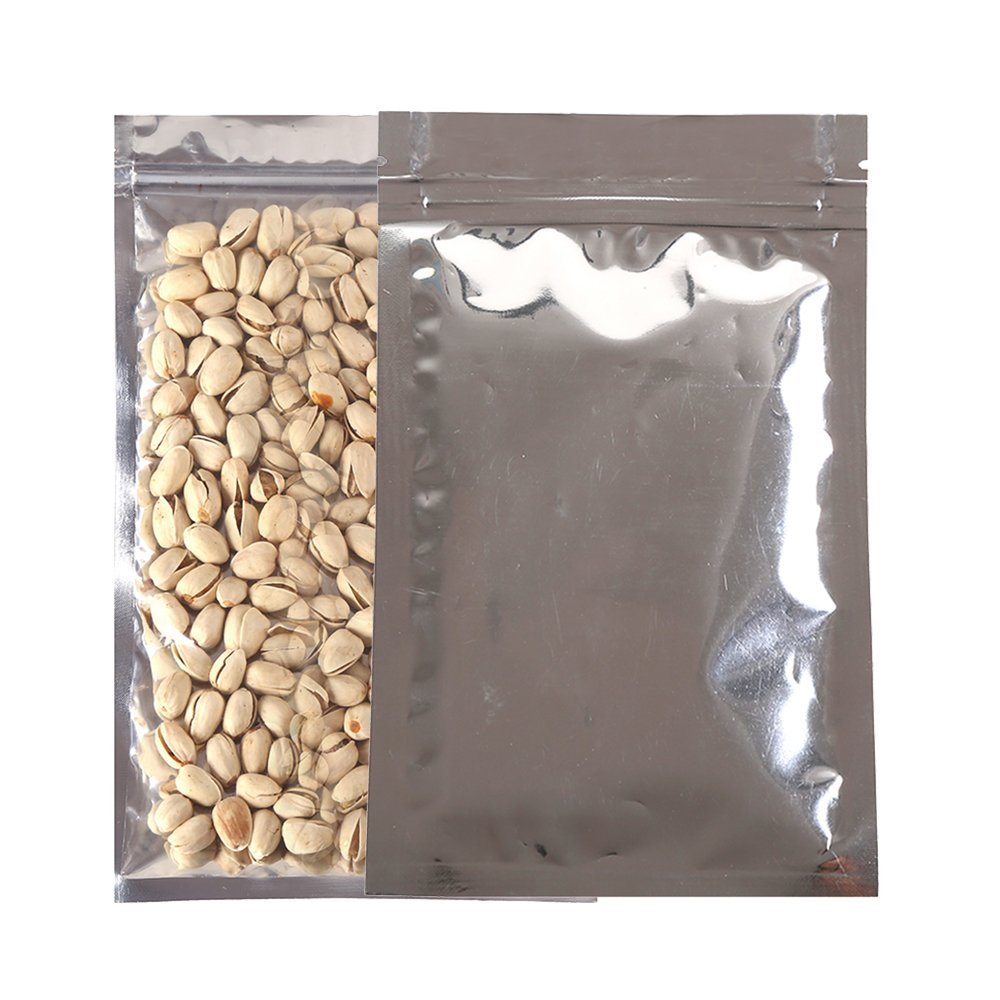100PCS Clear/Silver Metallic Mylar Foil Flat QuickQlick Zip Top Bags 12x18cm (4.7x7.1")